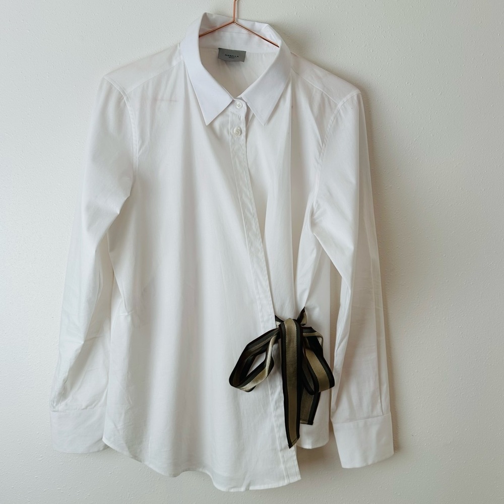 Marella sport long sleeve wrap poplin blouse shirt tie waist - Picture 6 of 11